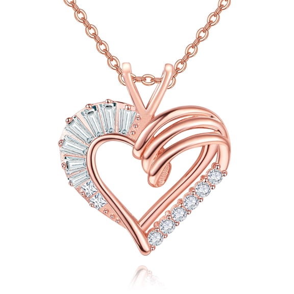 TANGPOET Heart Necklace for Women Sterling Silver Square Heart Necklace Rose Gold Heart Pendant Mother's Day Jewelry Gifts for Women