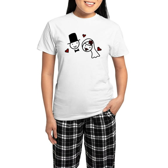 CafePress - Bride And Groom Women's Light Pajamas - Women's Short Sleeve Print T-Shirt and Pants Light Cotton Pajama Set
