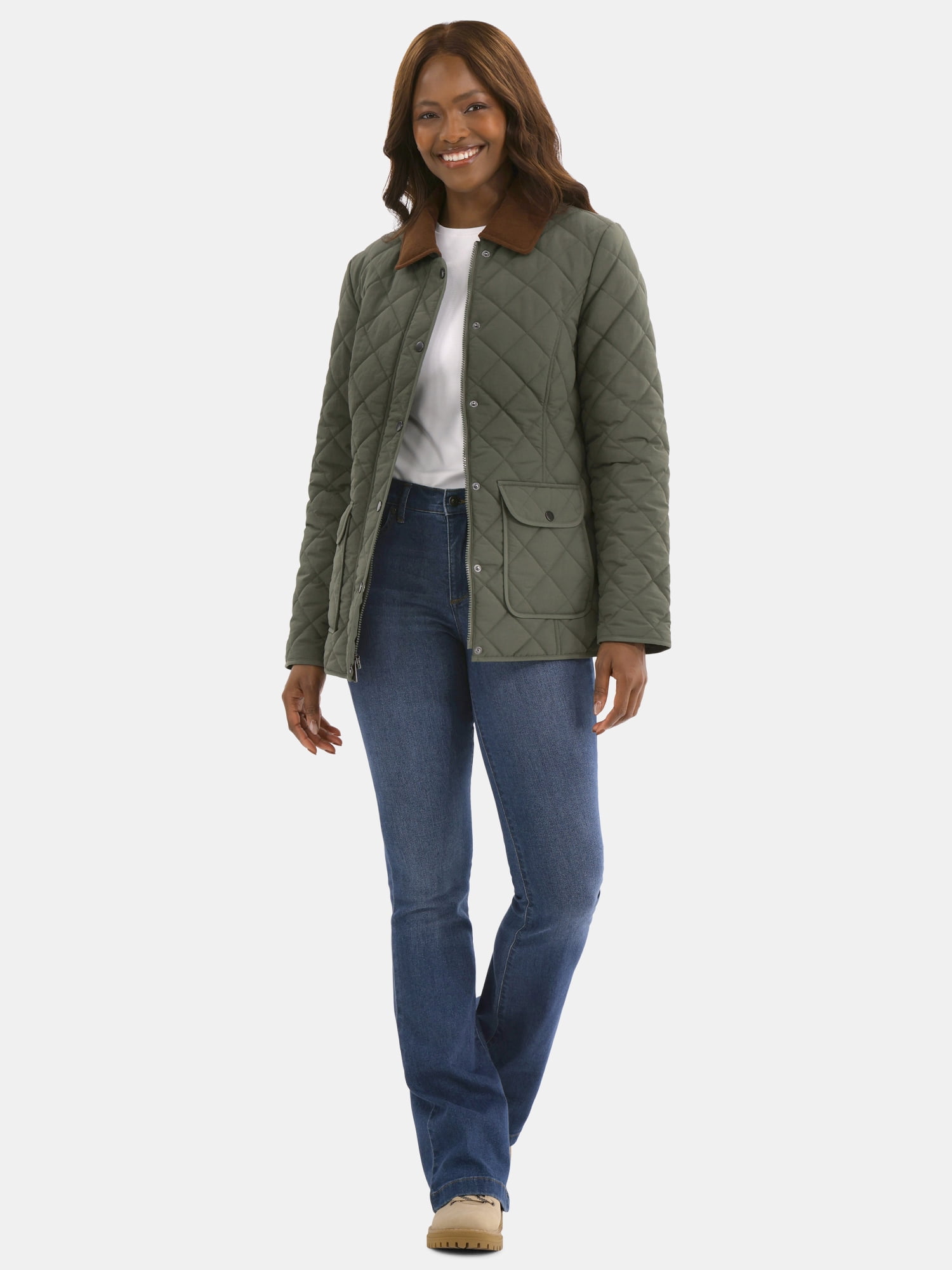 Time and Tru Women's Quilted Barn Coat, Midweight, Sizes XS-2X