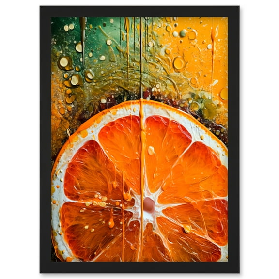 Vibrant Macro Close up Orange Slice Oil Painting Artwork Framed Wall Art Print A4