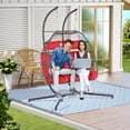 thumbnail image 2 of LEGAHOME Outdoor Wicker Egg Chairs with Stand, 2 Person Swing Chair, Heavy Duty Hammock Chair, Patio Hanging Basket Chair with Cushion, Outdoor Indoor Egg Chair for Kids Teens Adults, Red, 2 of 7