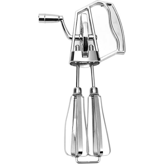 BYNNIX Stainless Steel Manual Eggs Beater Hand Crank Mixer with Double Rotating Heads for Efficient Whipping and Baking