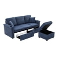 thumbnail image 2 of Noble House Elena 4-Seater L-Shaped Corduroy Sectional Sofa with Pull-Out Storage, Ottoman for Living Room, Navy, 2 of 11