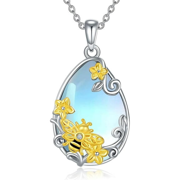 DOLIOX Moonstone Necklace 925 Sterling Silver Fox/Axolotl/Cat/Raccoon/Penguin/Frog/Panda/Highland Cow Pendant Necklace Animal Jewelry Gifts for Women