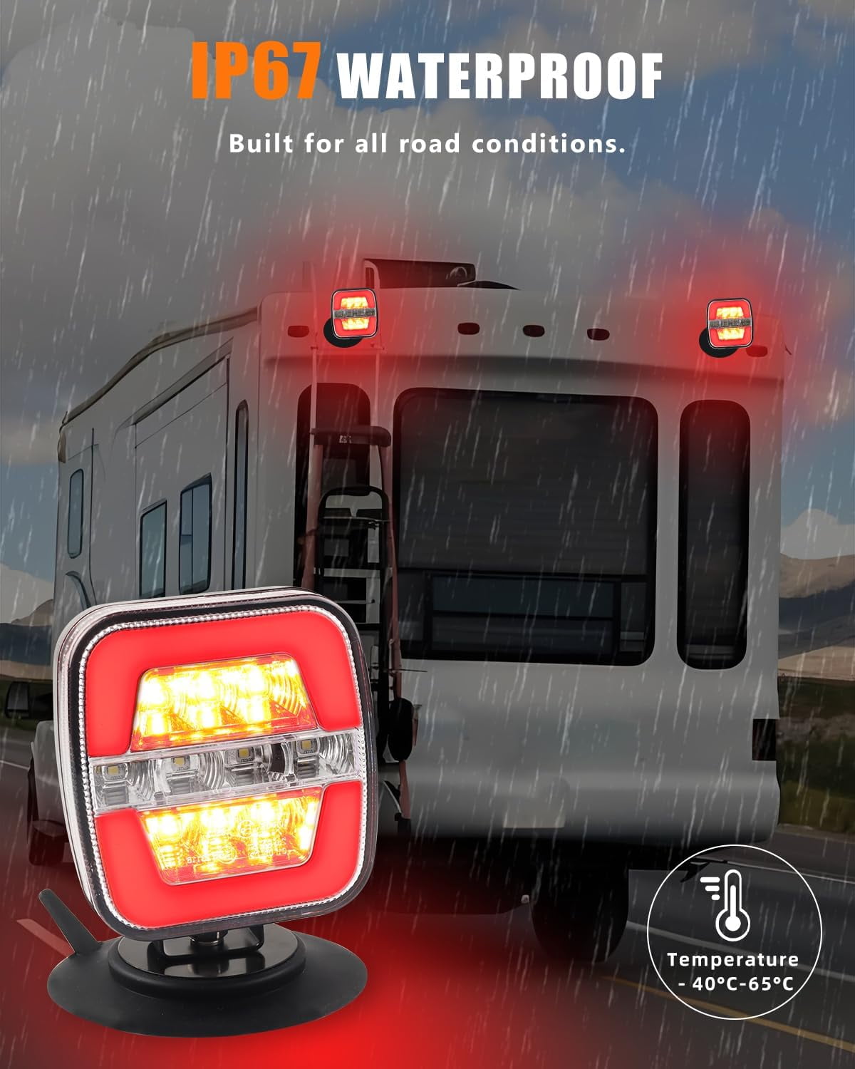 Wireless Trailer Lights-Magnetic Trailer Lights Adjustable Tow Light with Suction Cup, Rechargeable Towing Tail Light Kit Brake,Turn&Reverse Light Portable LED Towing Lights for Trucks,Boat,RV,Camper