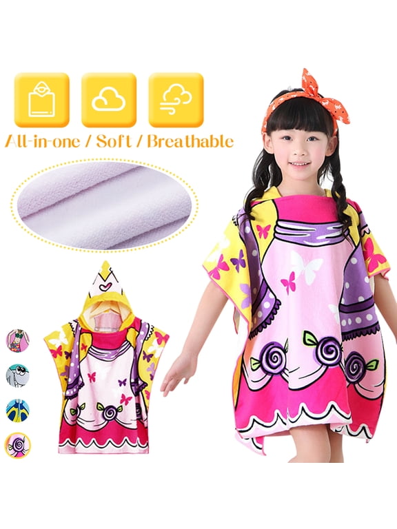 AMERTEER Soft Cotton Hooded Towel Poncho for Kids Bath Pool Beach Swim Boys Girls Cover-up Cape, 2-7 Years Old Bath Robe