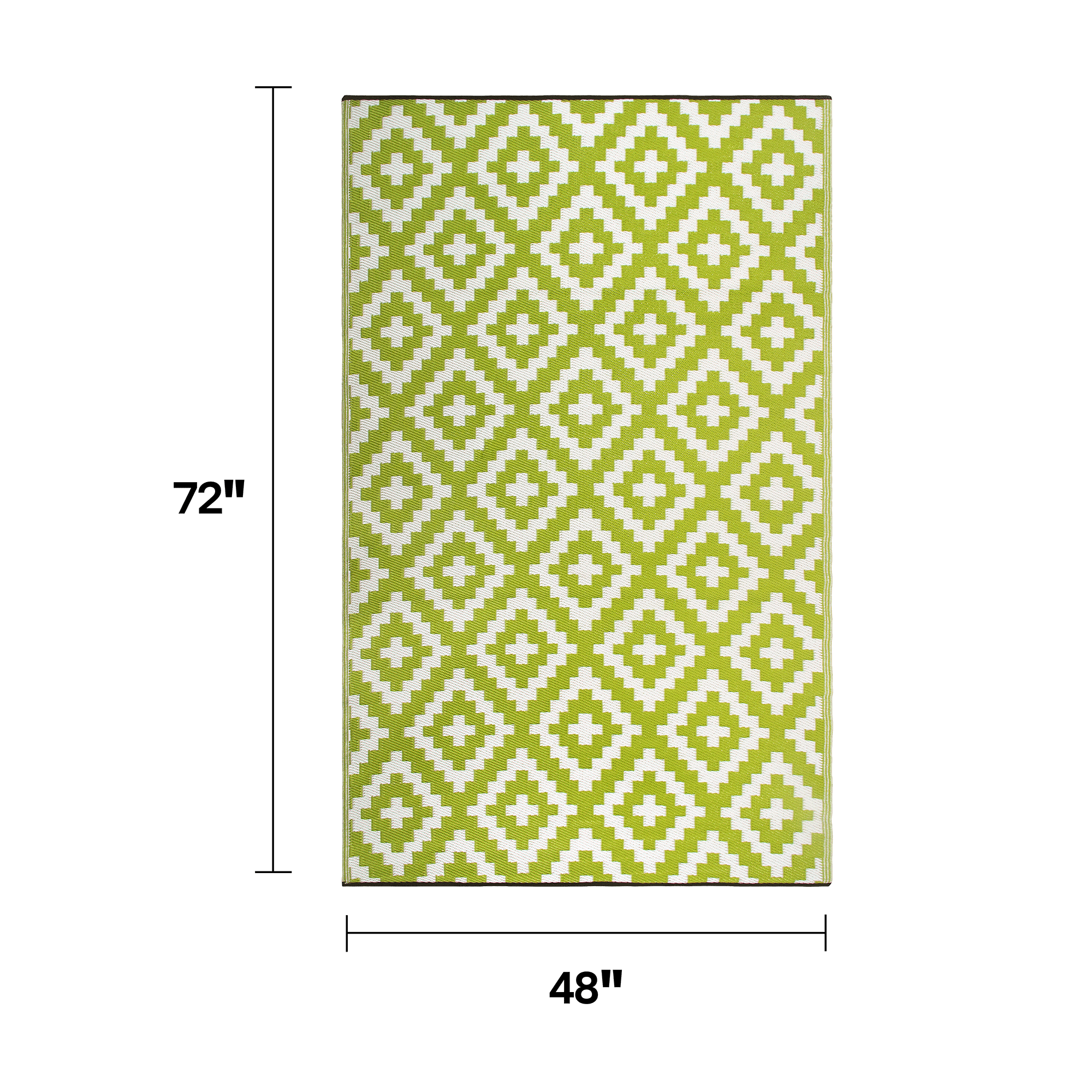 FH Home Outdoor Rug - Waterproof, Fade Resistant, Crease-Free - Premium Recycled Plastic - Geometric - Patio, Deck, Porch, Balcony, Laundry Room - Aztec - Green & White - 4 x 6 ft