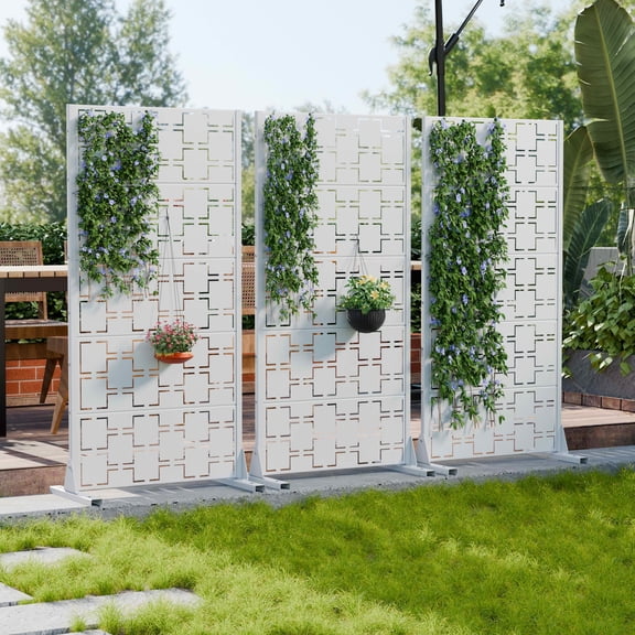 MAYEERTY 59x30x16 Inch White Galvanized Steel Privacy Screen, 5 Piece Set for Outdoor Garden