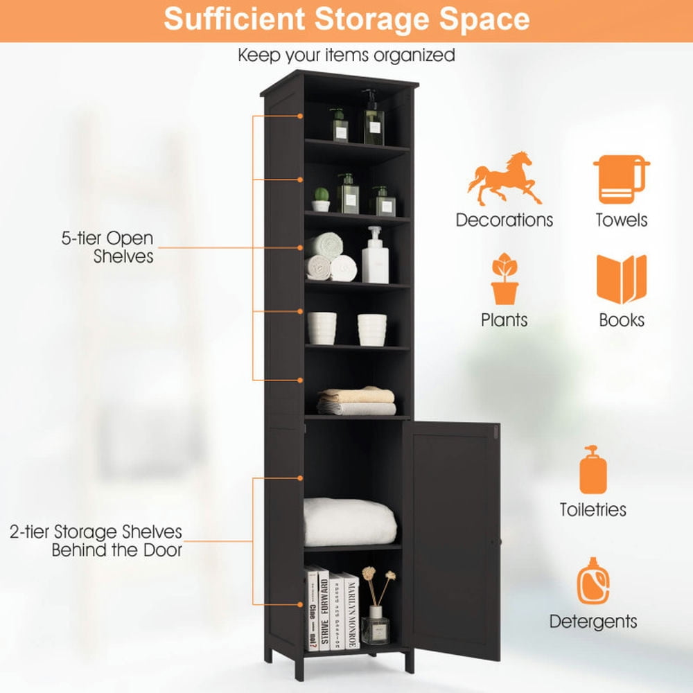 Finihen Bathroom Storage Cabinet, Bathroom Floor Cabinet, 72 Inches Free Standing Tall Floor Bathroom Storage Cabinet, for Bathroom, Living Room, Bedroom, Kitchen, Brown Finihen Bathroom Storage Cabinet, Bathroom Floor Cabinet, 72 Inches Free Standing Tall Floor Bathroom Storage Cabinet, for Bathroom, Living Room, Bedroom, Kitchen, Brown