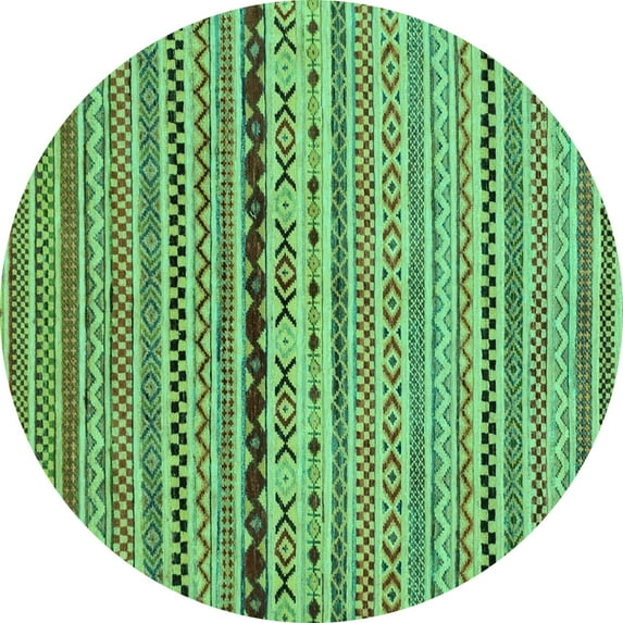Ahgly Company Machine Washable Indoor Round Oriental Turquoise Blue Modern Area Rugs, 5' Round