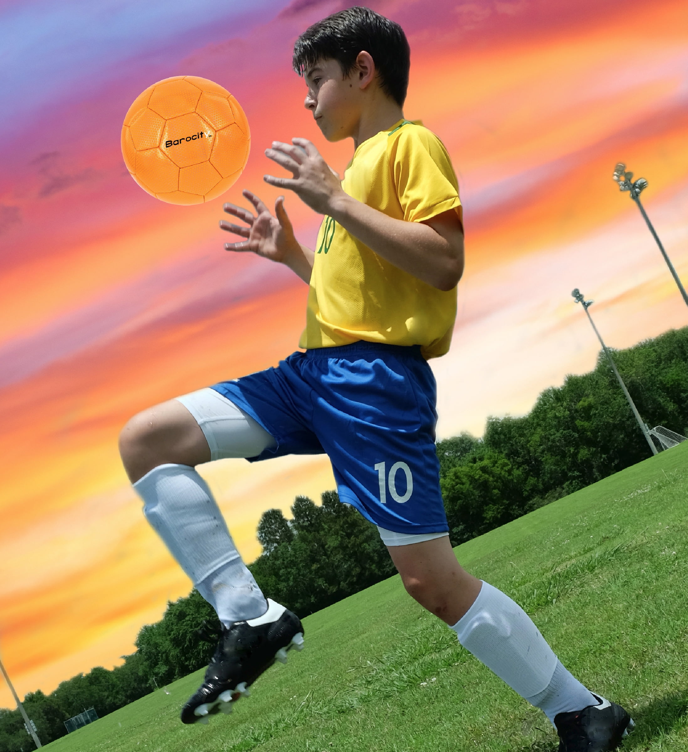 Barocity Iridescent Soccer Balls Set of 3 - Mixed Sizes Orange Official Match Balls with Reflective Hex Pattern, Sport Soccer Balls for Indoor and Outdoor Training and Practice Games- Sizes 3, 4 and 5