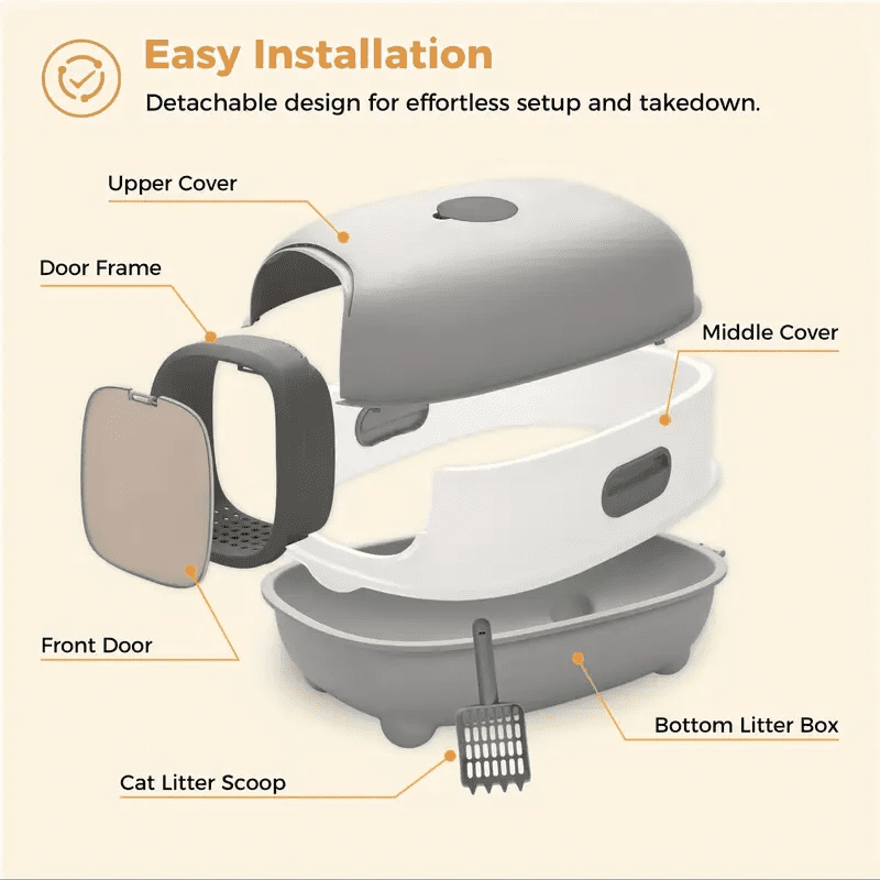 Spacious Fully Enclosed Cat Litter Box with Litter Scoop