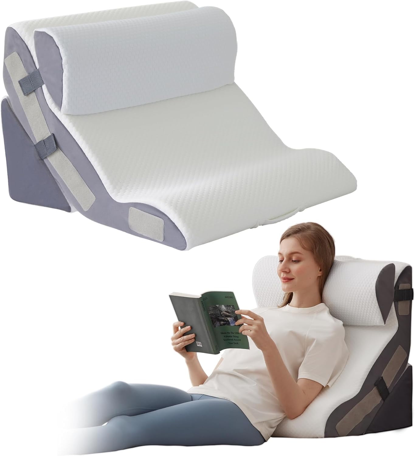 3PCS Wedge Pillow Set for Surgery Recovery, Back Support Pillow for Sitting Up, Multi-Use Foam Cushion for Acid Reflux, Back Pain Relief, GERD and Snoring Aid White