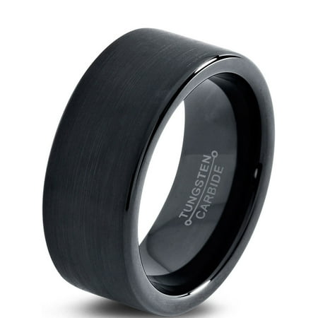 Tungsten Wedding Band Ring 9mm for Men Women Comfort Fit Black Pipe Cut Brushed Lifetime Guarantee