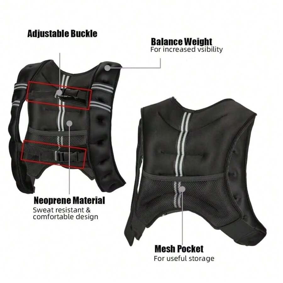 Weighted Vest,12lb/16lb/20lb/25lb/30lb Weight Vest With Reflective Stripe And Pocket For Men, Women Workout, Strength Training, Running, Walking, Jogging