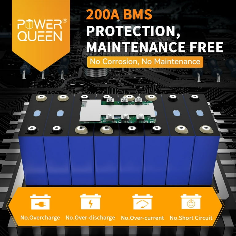 Power Queen 12V 300Ah LiFePO4 Lithium Battery Built-in 200A BMS for Solar  RV Marine Off-Grid 