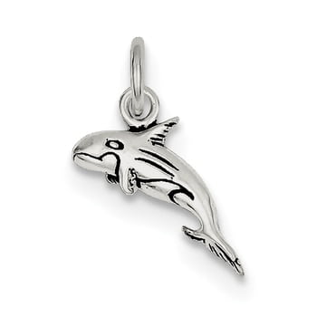 Lex & Lu Sterling Silver Antiqued Whale Charm LAL104906-Prime 