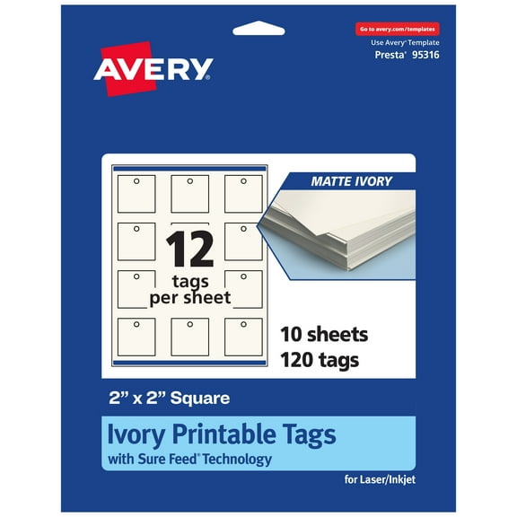 Avery 2" x 2" Square Tags, Matte Ivory Tags, 120ct