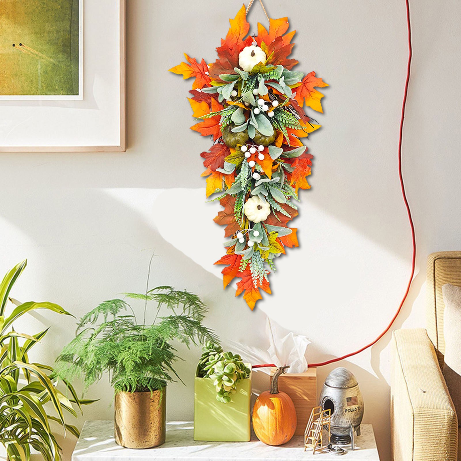 Myecovie 25.6 Inch Fall Harvest Wreath with Maple Leaves photo 4