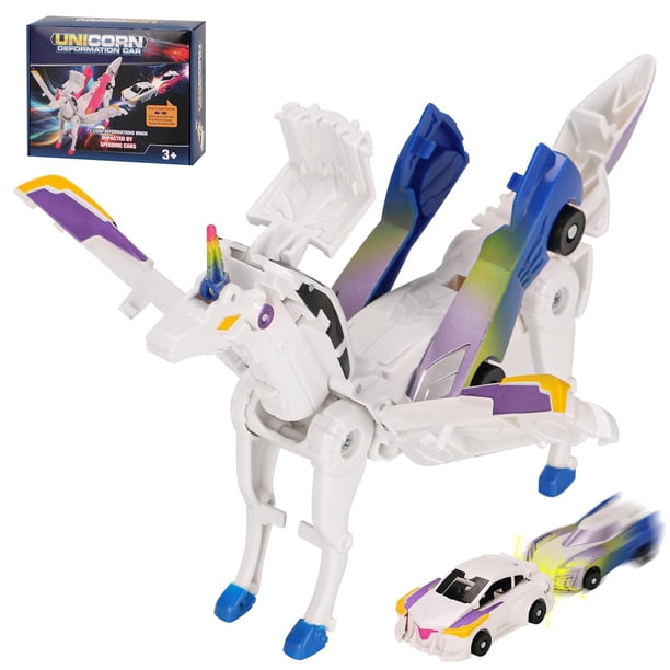 Unicornio transformable de juguete para coches deportivos, unicornio mágico para colisiones, robot de coche transformable para niños y niñas