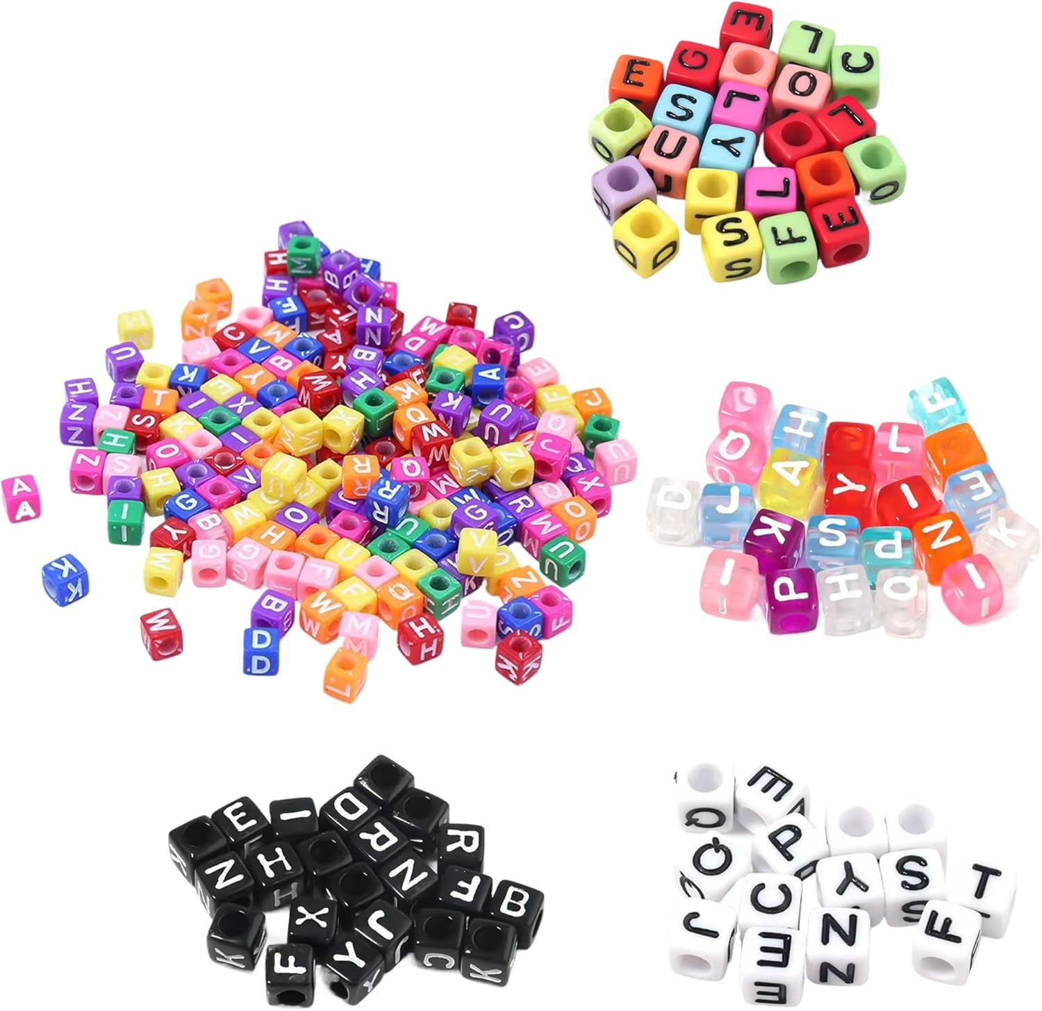 Bracelet Making Kit, Square Letter Beads, Word Beads for Bracelets, Bulk Colored Lettered Beads with Name Beads, for Keychain and Bracelet Making, Includes 1 Roll of 50M Crystal String Cord (6mm)