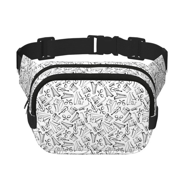 Balery Black White Music Mochila Cinturón para Mujeres y Hombres, Bolsa de Cintura Impermeable de Doble Capa con Correa