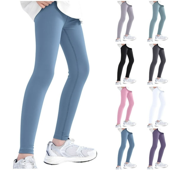 Htigea Clearance Girls Workout Leggings Kids High Waist Stretch Athletic Dance Yoga Pants with Pockets Today Sales Black,10 Years