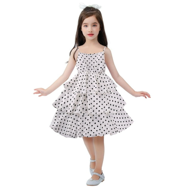 PMVFHDE Robes d'Été de Plage pour Fille 2024 Robe Sans Manches à Imprimés pour Tout-Petites Filles Robes de Fête de Danse Vêtements, Blanc, 8-9 Ans