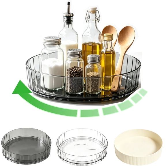 Yhmxh Lazy Susan Organizer Turntable for Cabinet, Rotating Makeup Organizer Tray, 8.27 Inch Round Striped Rotating Storage Turntable, Multi-Purpose Rotating Tray for Kitchen Pantry Countertop Storage