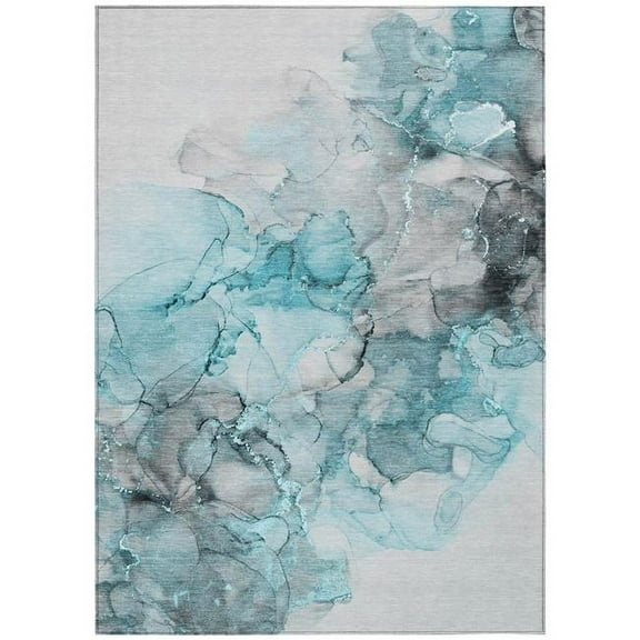 HomeRoots 560436 9 x 12 ft. Teal Abstract Washable Non Skid Indoor Outdoor Rectangle Machine Woven Area Rug