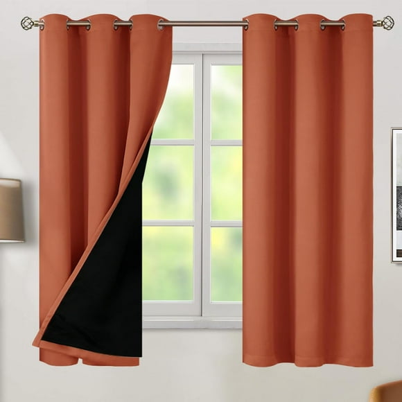 Thermal Insulated 100% Blackout Curtains 63 Inch Length 2 Panels, Total Light Blocking Curtains for Bedroom, Grommet Window Drapes with Thick Black Liner, 42 Inch Wide Each Panel, Terracotta