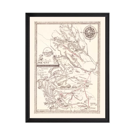 Philmont Scout Ranch Art, 1948 Vintage Map of Philmont Scout Ranch History Wall Decor Gift, Old Philmont Scout Ranch Map - 24" x 36" Black Framed Print