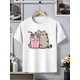 thumbnail image 1 of Girls' Cute Cat Graphic T-Shirt - Soft & Comfortable Cotton Blend, Casual Round Neck Tee with Adorable Cat & Ice Cream Print, Perfect for Summer, Everyday Tshirt | Playful Print Shirt | Comfortable F, 1 of 5