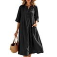 thumbnail image 2 of CHGBMOK Plus Size Dresses for Women 3/4 Sleeve Maxi Dresses Button V Neck Loose Fit Dress with Pockets, 2 of 8