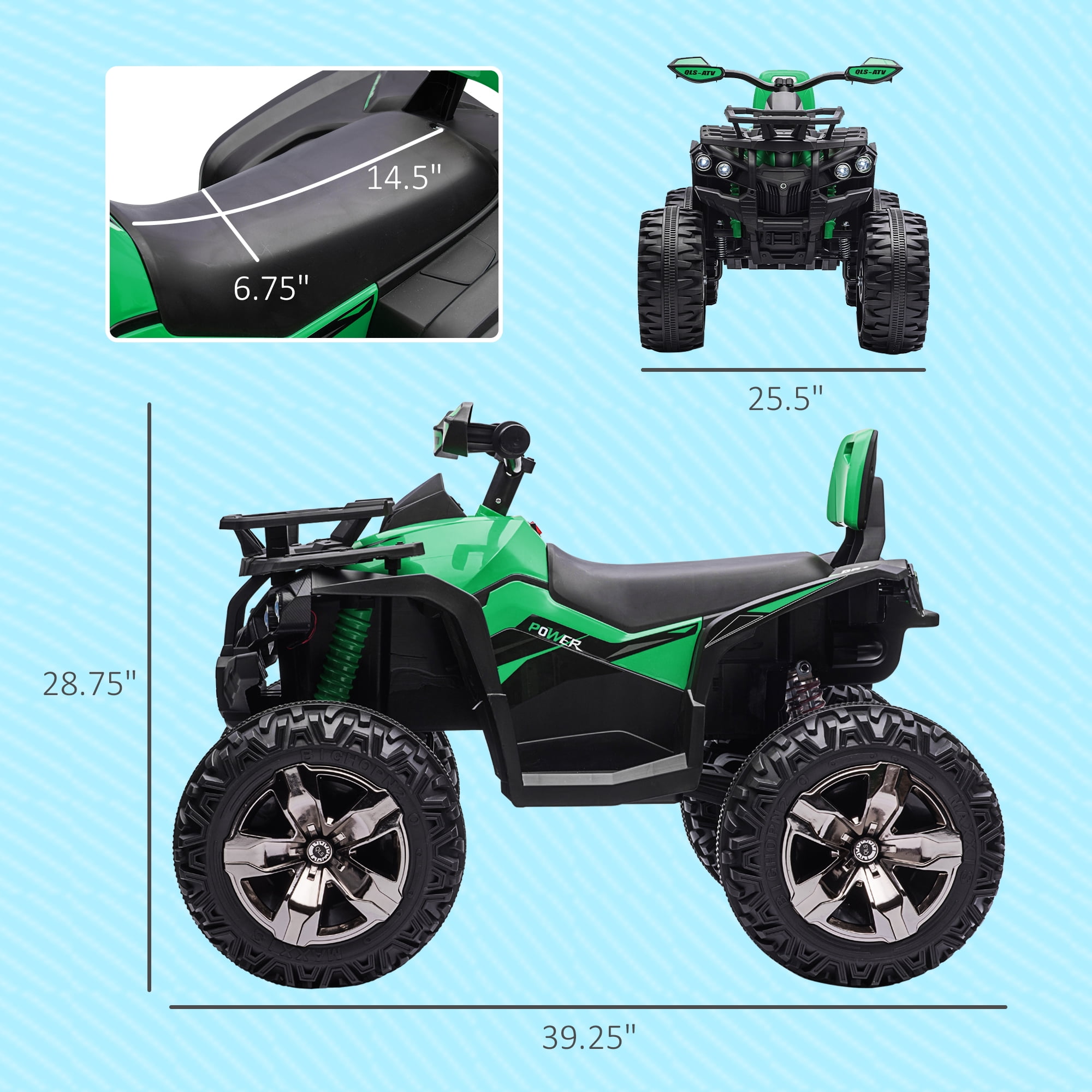 Aosom Kids ATV, 12V 4 Wheeler Ride on Quad Car Toy with Music, Headlights, Battery Powered Electric Vehicle for Boys and Girls, Green