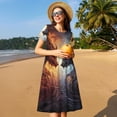 thumbnail image 4 of Uemuo Red And White Beast Print Womens Summer Dress Casual Swing Short Sleeve Sundresses Beach A-line Shift Dress, 4 of 6