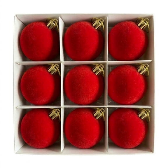 9 Count Red Velvet Shatterproof Christmas Ball Ornaments, Soft Flocked X mas Balls, Holiday Hanging Decorations Christmas Tree Decor, 2"
