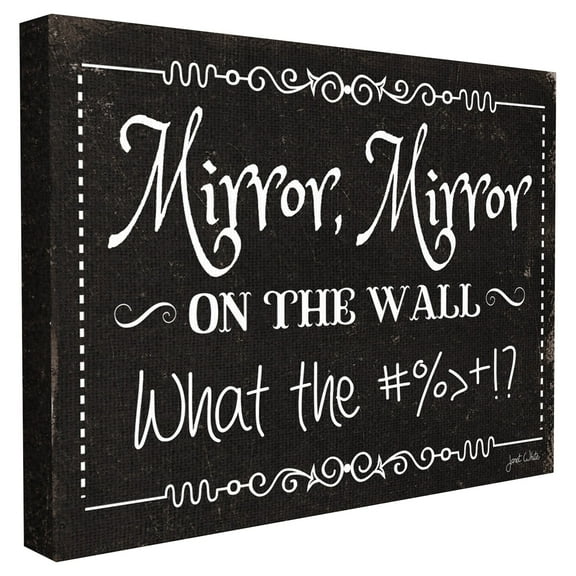 The Stupell Home Decor Collection Mirror Mirror Funny Black and White Typography Stretched Canvas Wall Art, 16 x 1.5 x 20