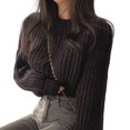 thumbnail image 5 of Autumn Winter Knitting Tops Round Neck Puff Long Sleeve Solid Color Loose Fit Casual Top Ribbed Trim Pullover Sweater, 5 of 8