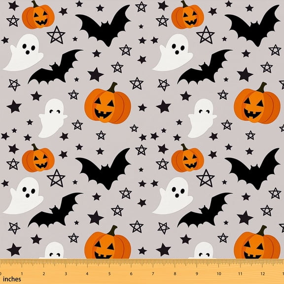 Erosebridal Gray Halloween Fabric by the Yard 1 Yard, Jack O Lantern Bat Ghost Star Pattern Home Decor Fabric by the Yard