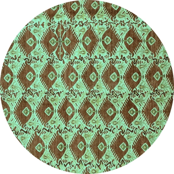 Ahgly Company Machine Washable Indoor Round Abstract Turquoise Blue Modern Area Rugs, 3' Round