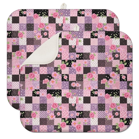Pioneer Flower Floral Print Pattern Kitchen Dish Drying Mat 1 Pack, Ultra Absorbent Microfiber Drainer Mat, 16"x18"