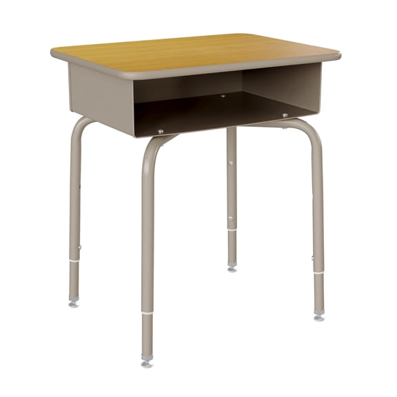 Maple/Silver Open Front Student Desk With Metal Book Box, Maple Top