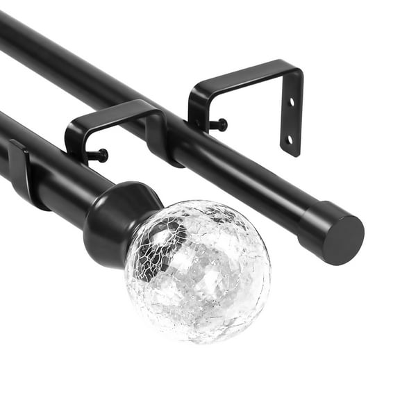 Urbanest Crackle Glass Manhattan 1" 3/4" Double Drapery Curtain Window Rod Set - 28" to 48", Black