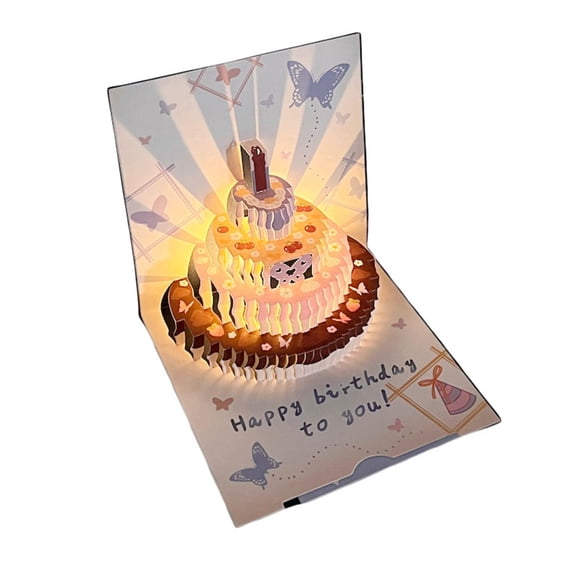 3D Birthday Card with Music & Lights Glitter Cake Greeting Card for Kids & Adults