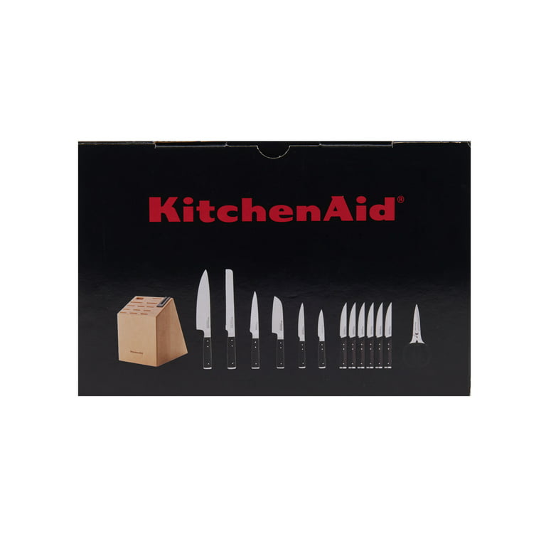 KitchenAid Gourmet Forged Triple Rivet Knife Block Set with Built-in Knife  Sharpener, High Carbon Japanese Stainless Steel Kitchen Knives, Sharp