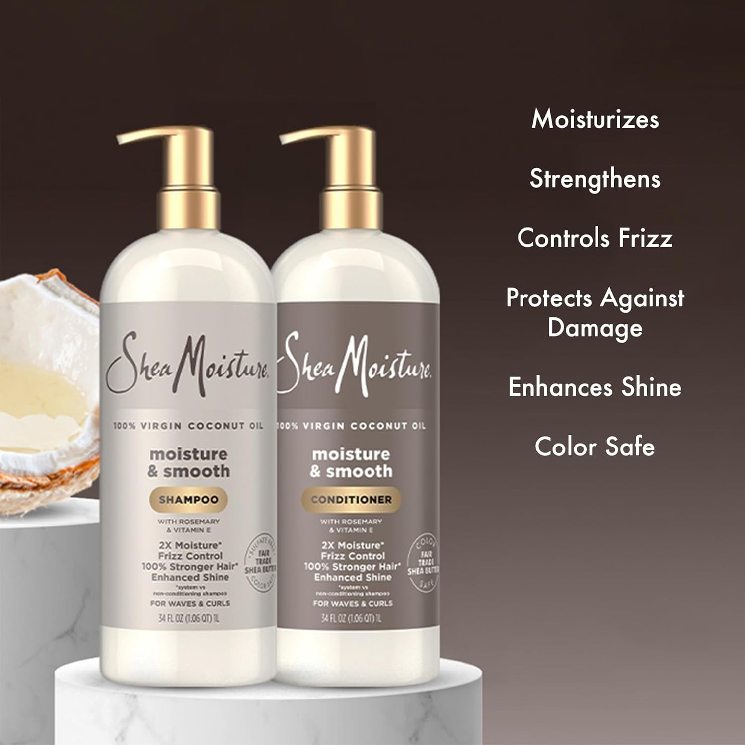 SheaMoisture Shampoo & Conditioner, Moisture & Smooth for Wavy, Curly Hair Strengthening & Frizz Control, 34 Oz Ea