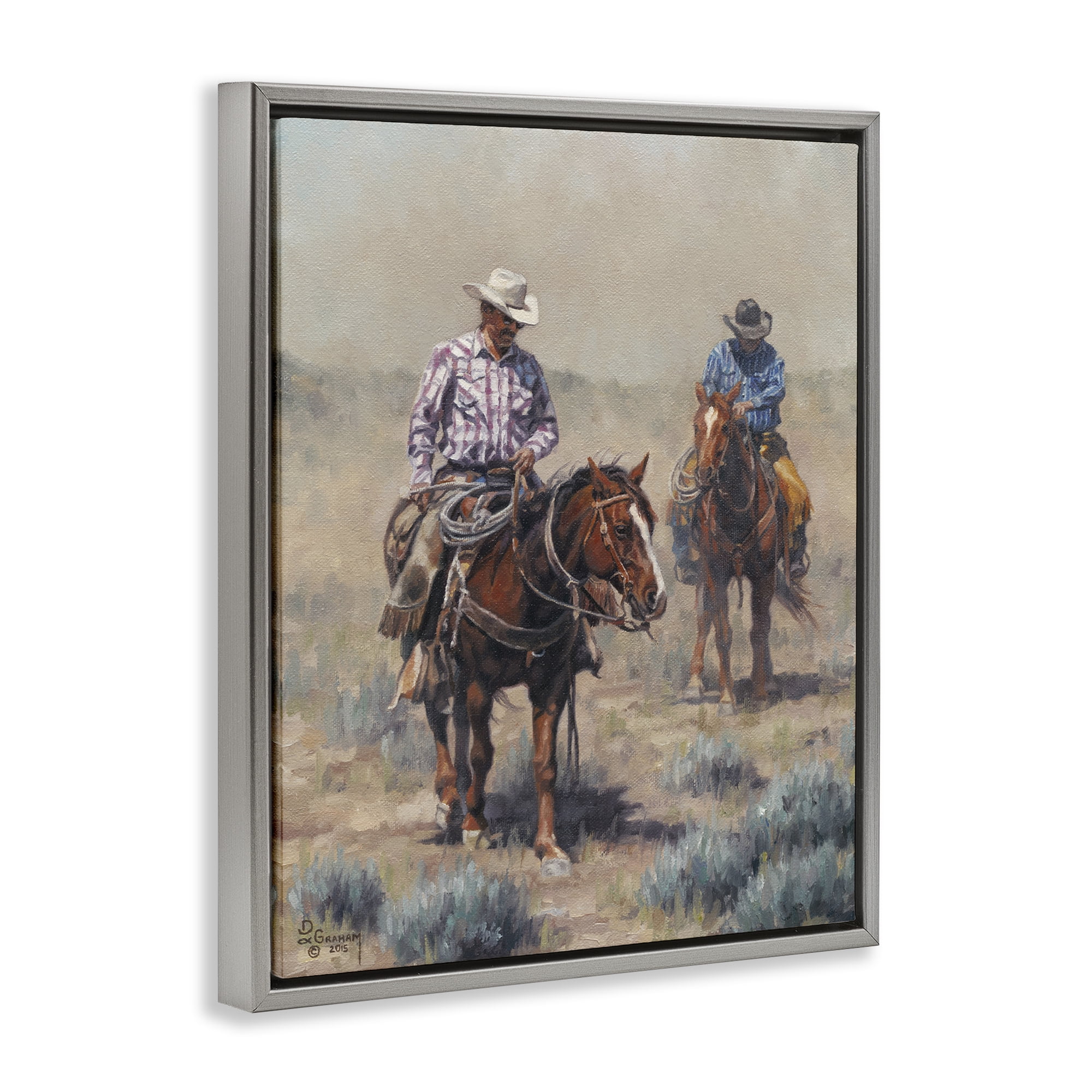 Stupell Industries Dust Bowl Cowboys Animals & Insects Painting Gray Floater Framed Canvas Art Print Wall Art, 17 x 21