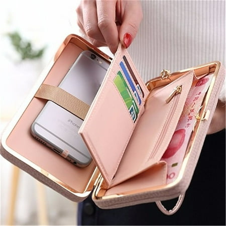 Functional Cell - Woman Fashion Functional Butterfly Knot Purse Clutch Bag Phone PU Leather Wallet Cover Card Case For Under 5.5 Inch Cellphone