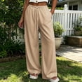 thumbnail image 2 of TZZQ Striped Linen Pants Wide Leg Drawstring Elastic Waist Trousers with Pockets Lightweight Loose Striped Gingham Plaid Lounge Pants Summer Casual Relaxed Fit Beach Vacation Flowy Slacks Khaki L, 2 of 4